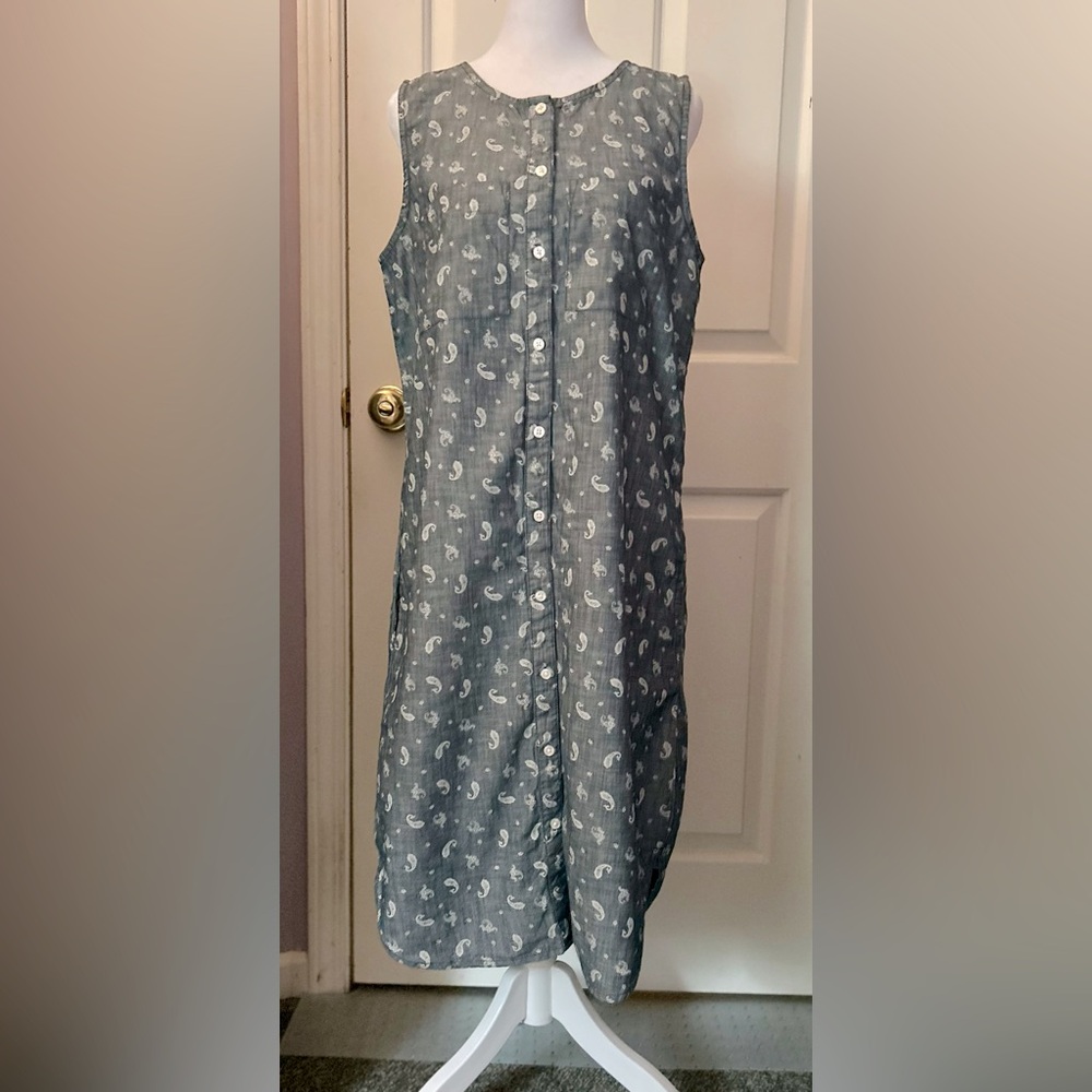 Basic Editions Sleeveless Blue Floral Button Front Shirt Dress Size Medium